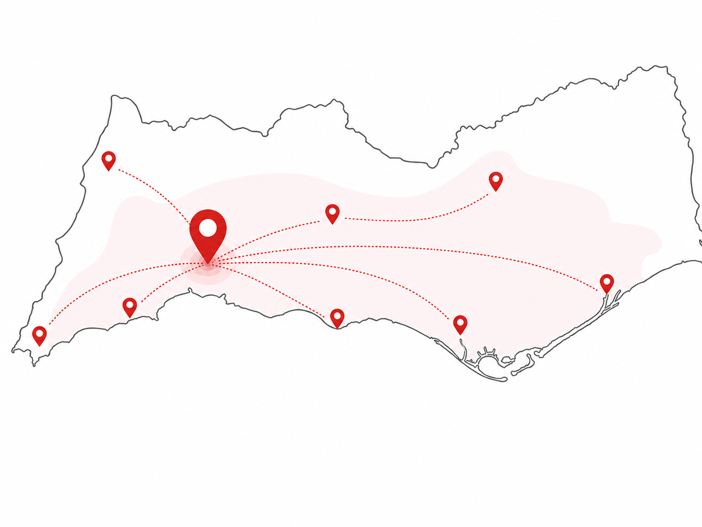 Mapa das rotas de distribuição da Kedoces no Algarve