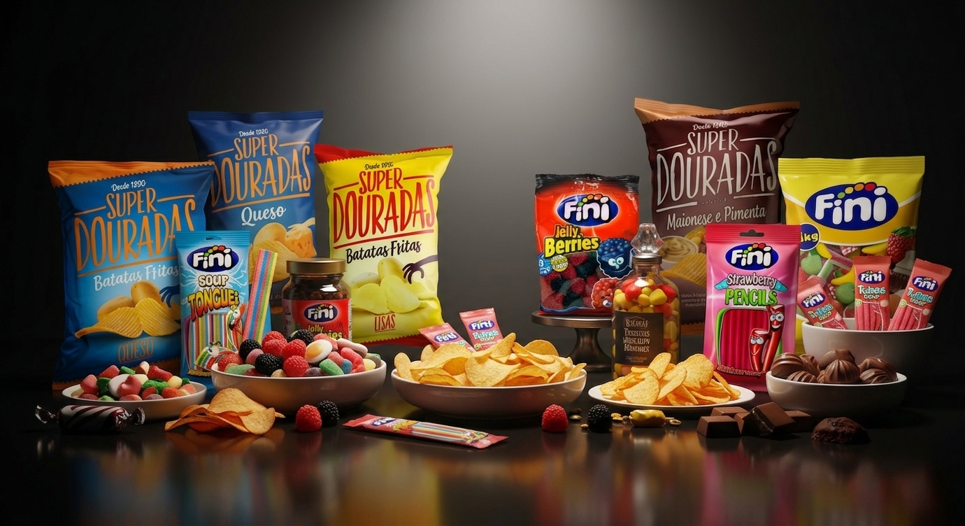 Seleção de snacks e confeitaria distribuídos pela Kedoces no Algarve